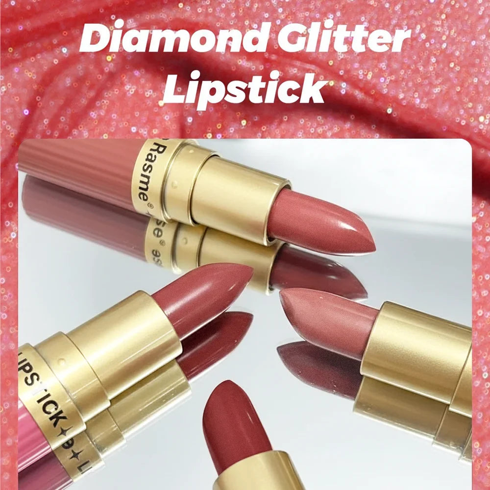 Pearlescent Pink Glitter Lipstick - Waterproof Long-Lasting Matte Metallic Shimmer Makeup