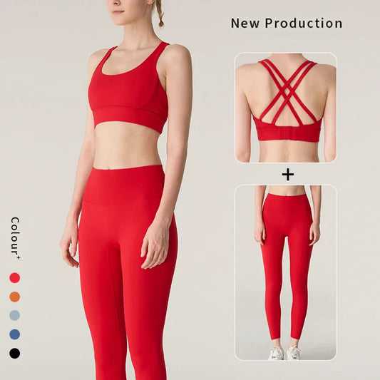 2-Piece Women’s Yoga Tracksuit – Athletic Pilates Fitness Set with Push-Up Sports Bra & Leggings for Gym Workouts