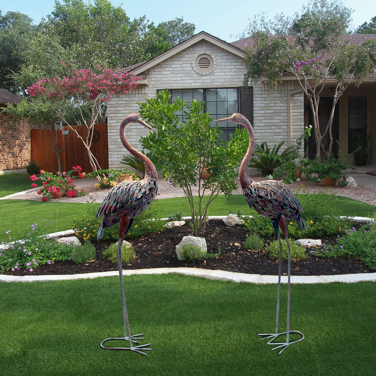 Metal Heron Garden Statue - Tall Crane Bird Sculpture for Patio, Lawn & Outdoor Decor