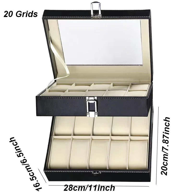 DELESYS PU Leather Watch Box – 2/3/4/5/6/8/10/12 Slot Storage Case with Lock, Traditional Style Gift Box