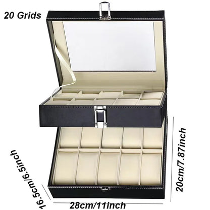 DELESYS PU Leather Watch Box – 2/3/4/5/6/8/10/12 Slot Storage Case with Lock, Traditional Style Gift Box
