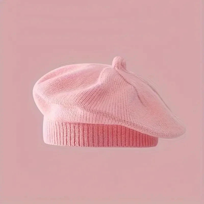 Flower Baby Beret Hat - Warm Knitted Winter Beanie Cap for Infant Girls & Toddlers