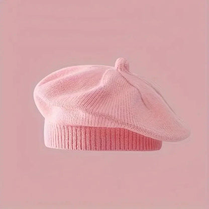 Flower Baby Beret Hat - Warm Knitted Winter Beanie Cap for Infant Girls & Toddlers