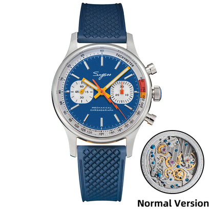 Sugess Pilot Men’s Chronograph Watch — Original ST1901 Mechanical Movement, Sapphire Crystal, Waterproof Racing Strap
