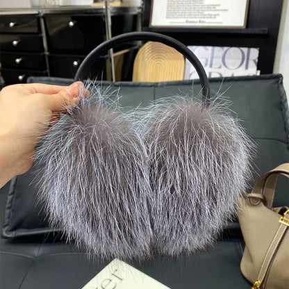Women’s Winter Real Fox Fur Earmuffs & Scarf – Dual-Use Plush Outdoor Warmer with Genuine Fur