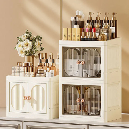 Foldable Desktop Makeup Organizer — Multi-Layer Large Capacity Storage for Cosmetics, Toiletries & Books