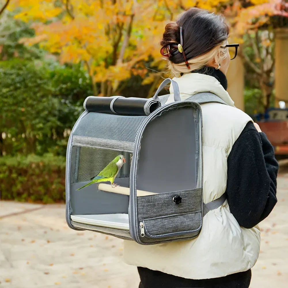 Portable Bird Carrier Backpack - Breathable Travel Cage with Perch & Tray for Cockatiels, Parrots & Small Birds