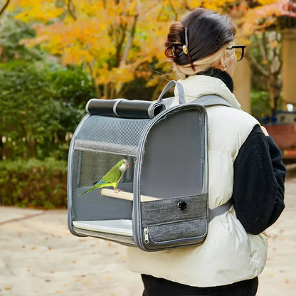 Portable Bird Carrier Backpack - Breathable Travel Cage with Perch & Tray for Cockatiels, Parrots & Small Birds
