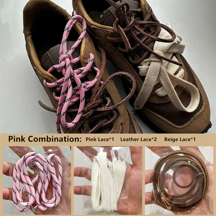 4PCS Vintage DE Leather Shoelaces Set – Round & Flat DIY Sports Casual Shoe Laces Combination