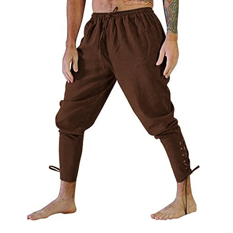 Men’s Pirate & Viking Costume Pants – Renaissance Medieval Drawstring Shorts for Halloween Cosplay