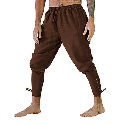 Men’s Pirate & Viking Costume Pants – Renaissance Medieval Drawstring Shorts for Halloween Cosplay