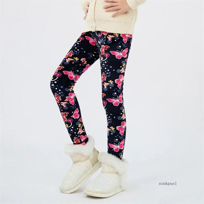 Girls Warm Velvet Leggings Pants (4–13Y) – Autumn Winter Thickened Star Print Kids Stretch Trousers Baby Girl Thermal Skinny Pants
