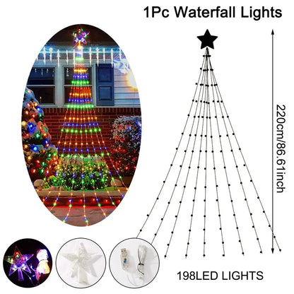 LED Star Waterfall Lights – Christmas String Lights for Tree Ornaments | Home Decor for Christmas 2024 and New Year 2025