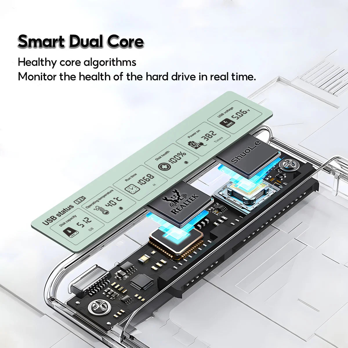 2.5" HDD/SSD SATA to USB 3.2 Enclosure – 5Gbps External Hard Drive Case with Transparent Housing