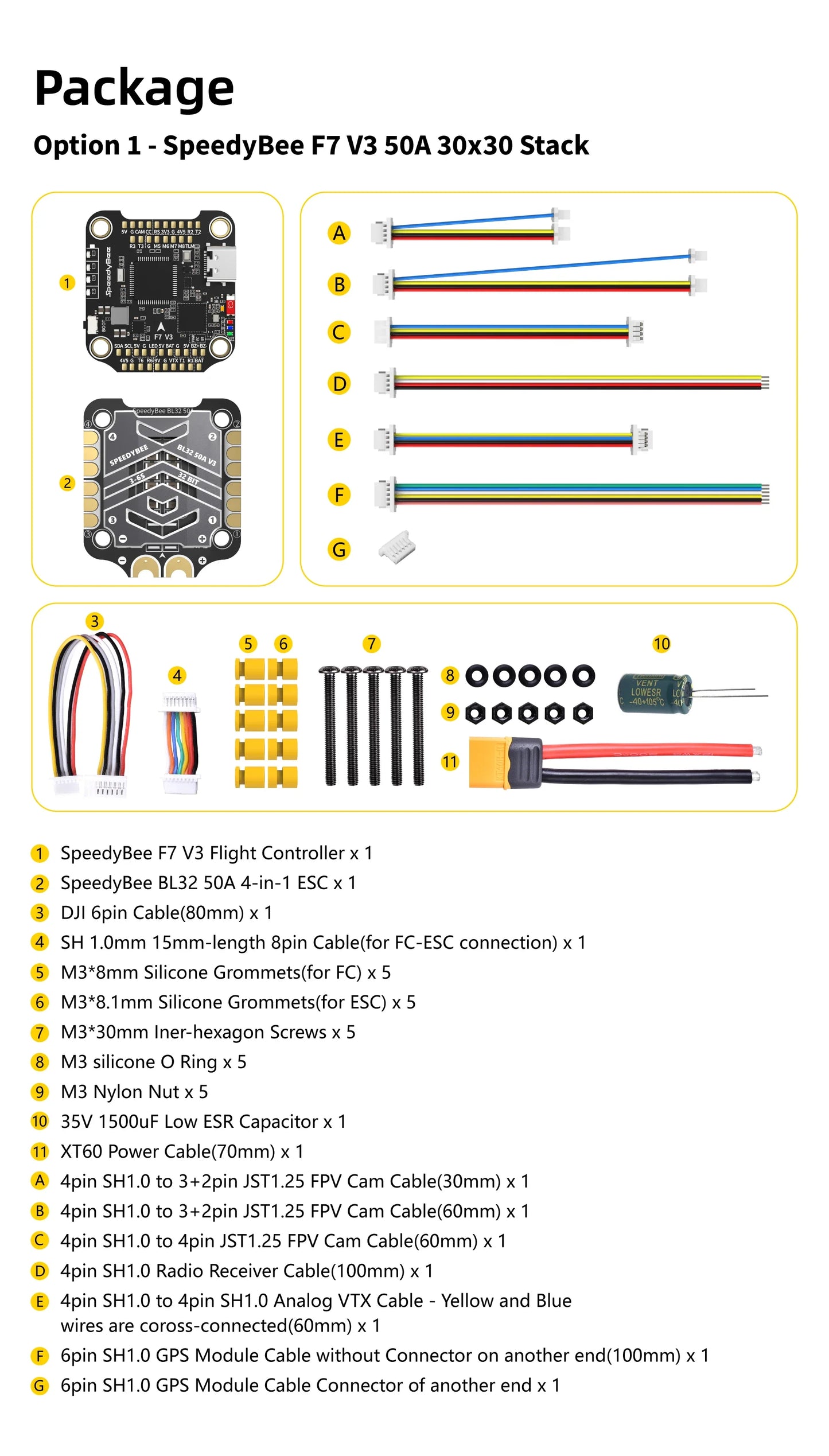 SpeedyBee F7 V3 50A Stack — F722 Flight Controller + BL32 50A 4-in-1 ESC with Blackbox for FPV Drone