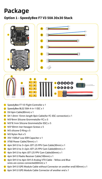 SpeedyBee F7 V3 50A Stack — F722 Flight Controller + BL32 50A 4-in-1 ESC with Blackbox for FPV Drone