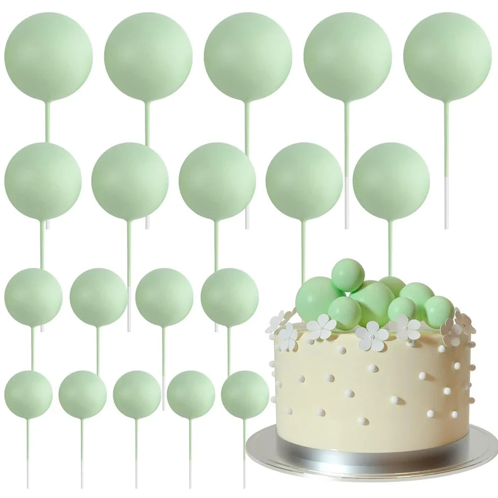 20Pcs Colorful Cake Topper Balls – Gold, Silver & Pastel DIY Cake Decorations for Birthday, Wedding & Party Supplies