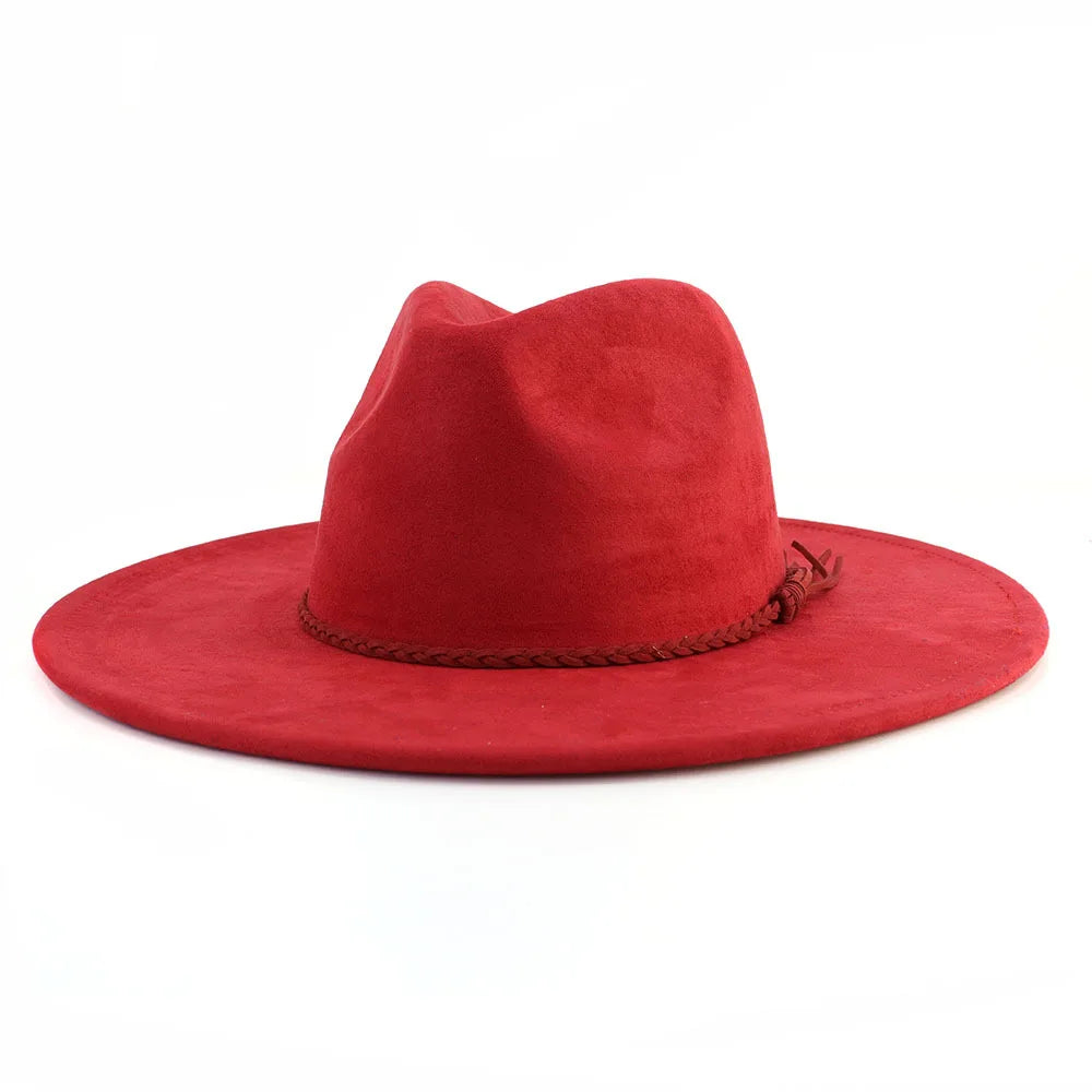 Suede Top Hat Fedora - 9.5cm Wide Brim Felt Jazz Hat for Men and Women, Autumn/Winter Classic Church Sombrer