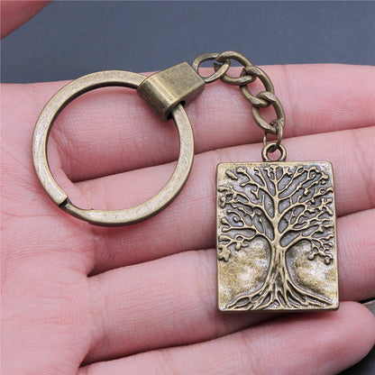 New Fashion Men 30mm Metal Alloy Keychain with Vintage Heart, Flower, Rose, Sunflower & Tree Pendant DIY Keyring Holder Chain Accessory