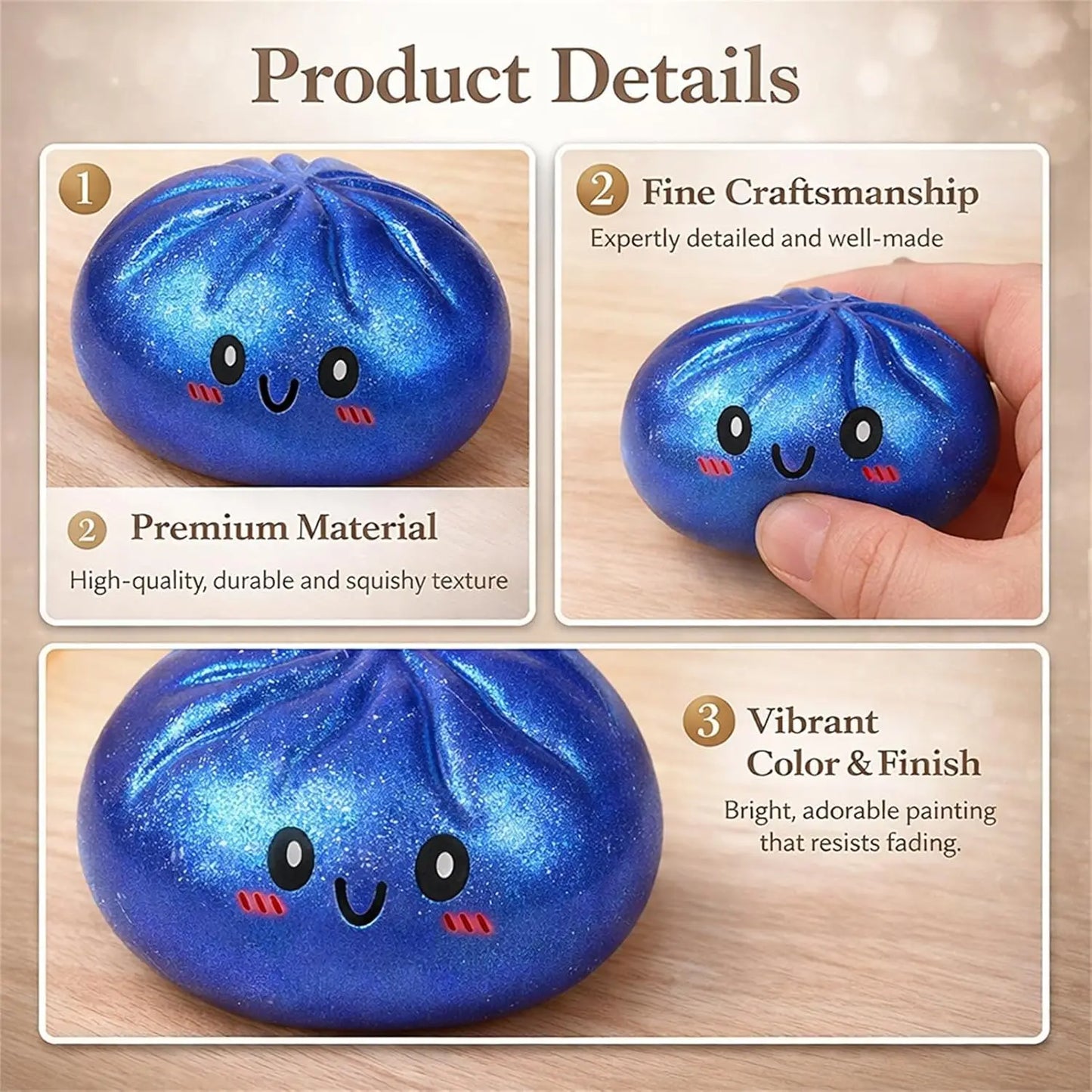 a2027 Glitter Dumpling Squishy – Sensory Squeeze Toy with Box for Stress Relief