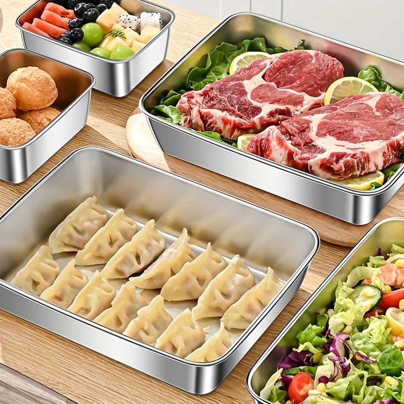 Stainless Steel Food Storage Container – Rectangular Dish with Lid for Noodles, Fruit, Lunch, and Refrigerator Organization