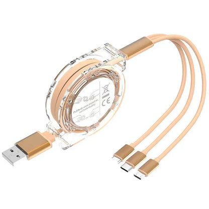 3-in-1 Retractable USB Data Cable – Fast Charging for iPhone, Type-C & Micro USB, Compatible with Android, Xiaomi, Huawei, Samsung