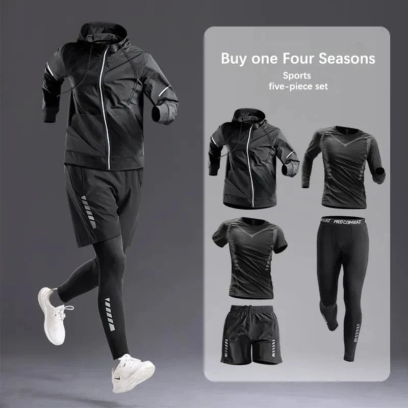 All-Season Men’s Sportswear 5-Piece Set — Tracksuit for Running, Cycling, Fitness & Hiking