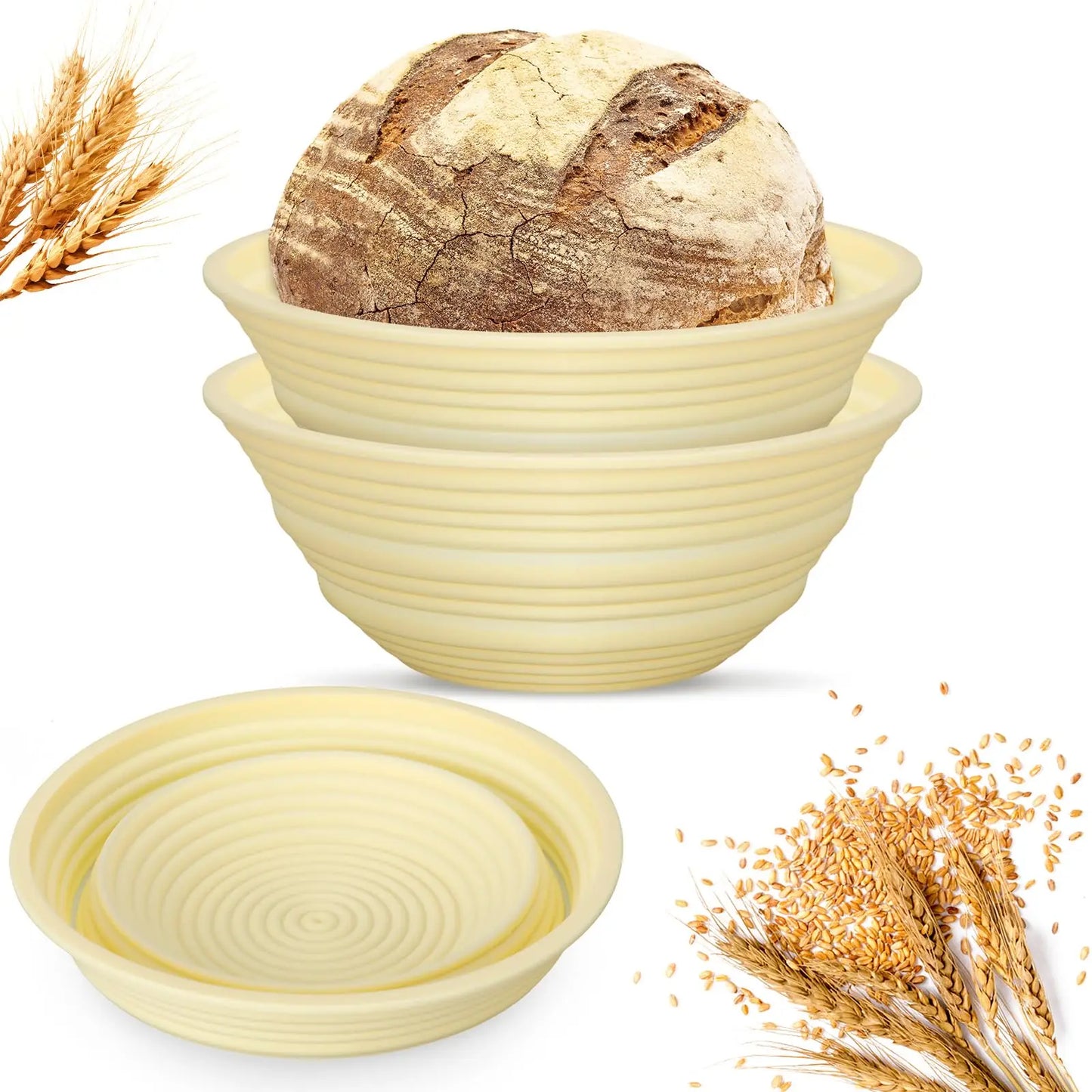 Foldable Silicone Sourdough Proofing Basket – Non-Stick Collapsible Baking Bowl with Starter Kit, Washable Bread Dough Bowl