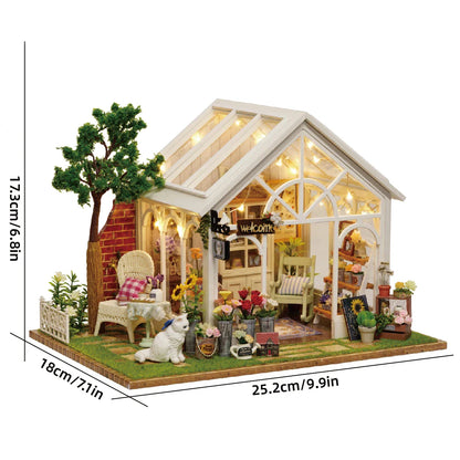 DIY Wooden Sunshine Greenhouse Cottage – Miniature Dollhouse Kit with Furniture for Friends' Gifts