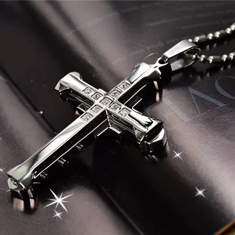 2025 Cross Pendant Necklace for Men – Zircon Black Gold Stainless Steel Hip Hop Punk Chain Jewelry, Simple Cool Fashion Gift