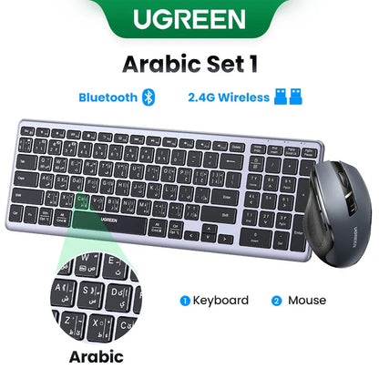 UGREEN Wireless Bluetooth 5.0 & 2.4G Keyboard – 99 Keycaps Russian/Korean/English, USB-C Rechargeable for MacBook, iPad, PC & Tablet