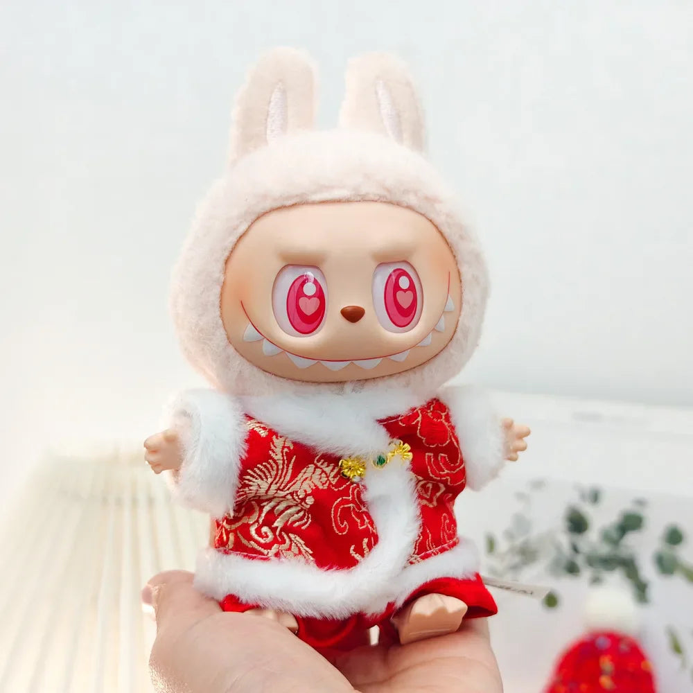 17cm Mini Plush Doll Clothes — Outfit Accessories for Labubu V1 & V2, Christmas Cookie Man Sweater Hat, New Year Gift