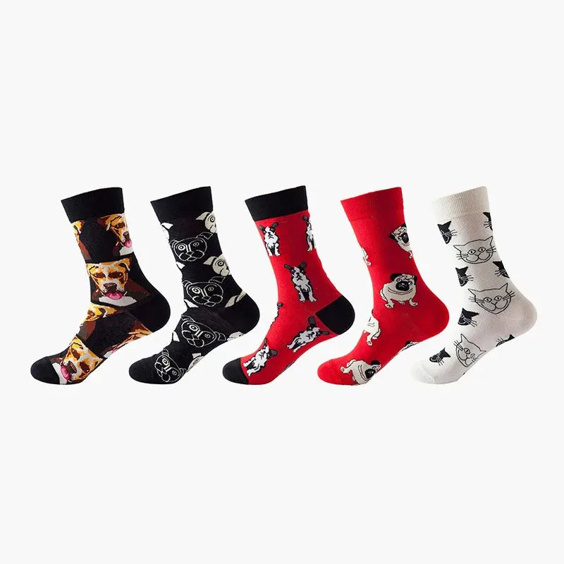 5-Pair Funny Printed Sports Socks - Harajuku Hip Hop Casual Fashion Socks for Men & Women