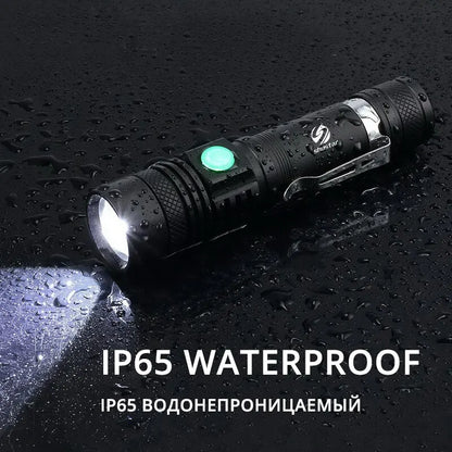 High Power Zoomable LED Flashlight - T6 Lamp Beads, Waterproof, 4 Lighting Modes, Multi-Function with USB Charger for Camping