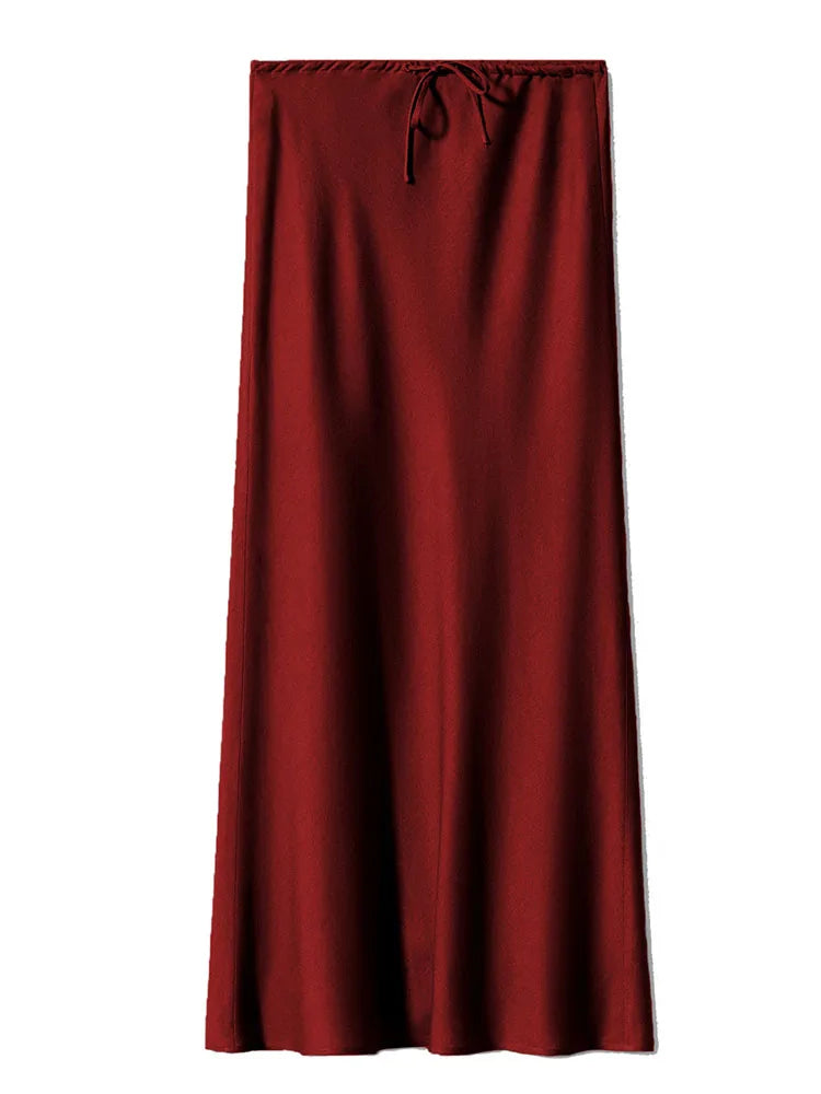 Women’s Long Satin Maxi Skirt – Luxury Shiny High Waist Straight Fit Elegant Skirt for Spring Summer Casual Fashion