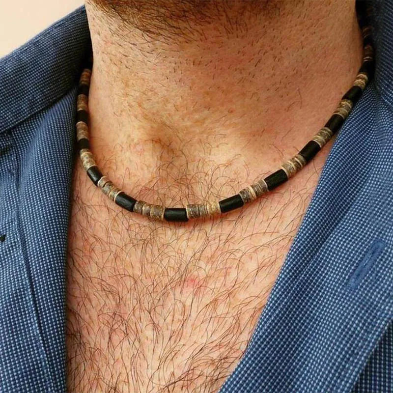 Natural Coconut Husk Necklace for Men – Handmade 18-Inch Short Choker, Gift for Him
