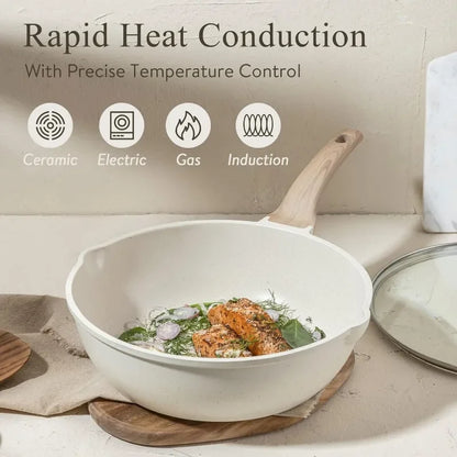 CAROTE 21 Piece White Granite Nonstick Cookware Set - Induction-Ready Pots, Pans, and Frying Pans