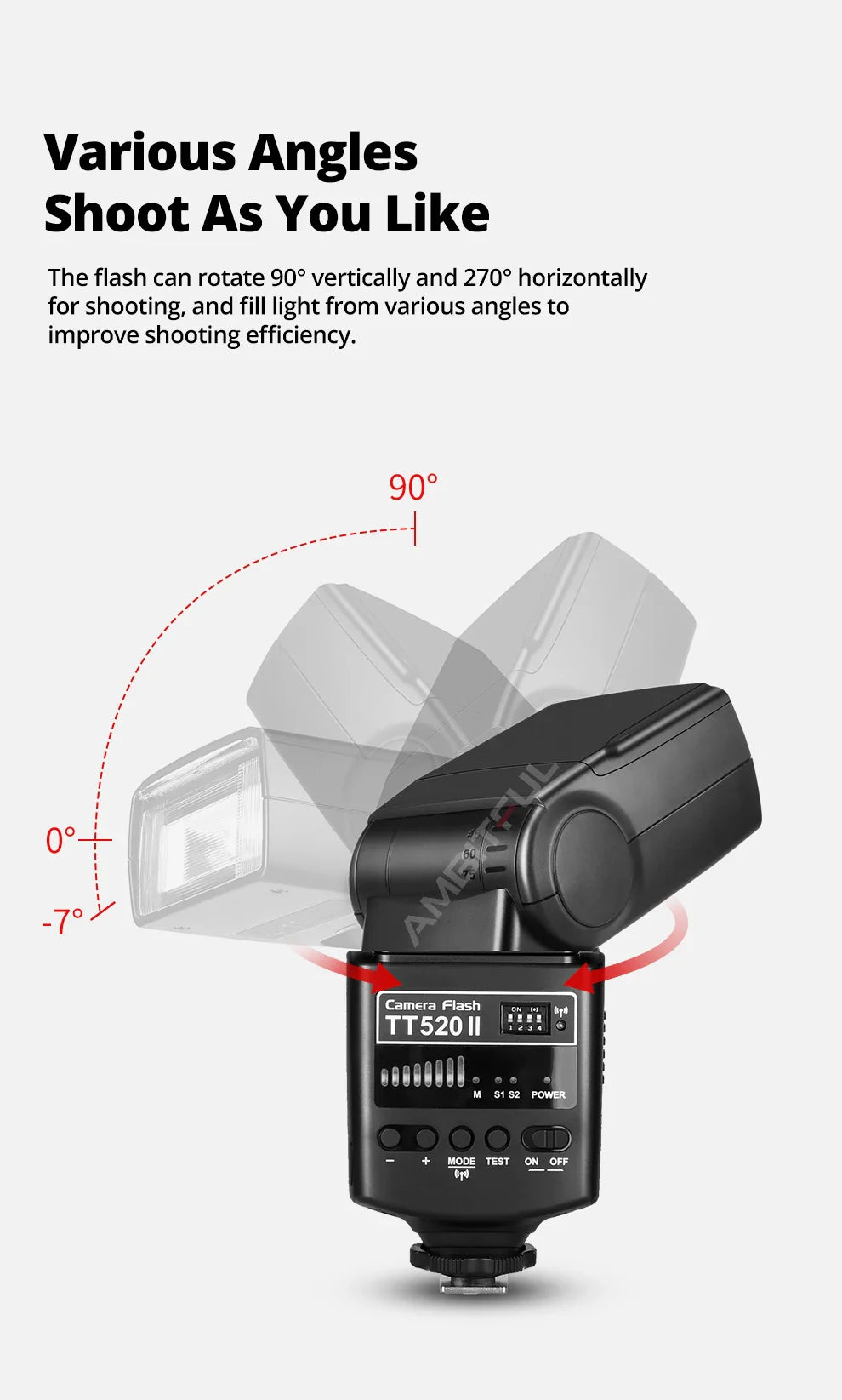 Godox TT520II Camera Flash – Built-in 433MHz Wireless Speedlite for Canon, Nikon, Pentax, Olympus DSLR Cameras