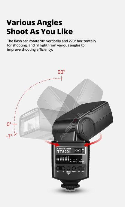 Godox TT520II Camera Flash – Built-in 433MHz Wireless Speedlite for Canon, Nikon, Pentax, Olympus DSLR Cameras