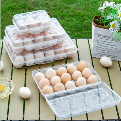 Portable Egg Storage Box - Plastic Refrigerator Egg Holder Tray with Lid for Fridge, Camping, Hiking & Outdoor Use