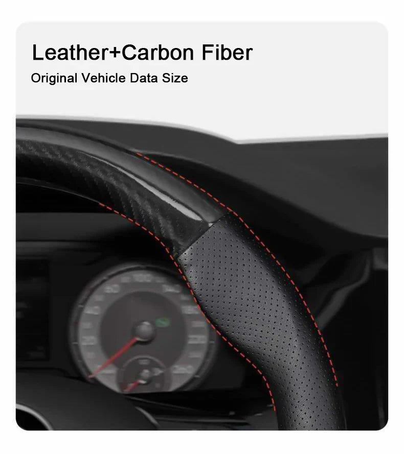 Hyundai Carbon-Fiber Leather Steering Wheel Cover — Fits i20/i30/i40/ix25/ix35/ix55/Elantra/Tucson/Sonata/Solaris/Palisade/Nexo