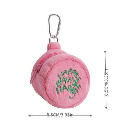 Pink Mini Coin Purse - Kawaii Plush Storage Bag for Earphones, Coins & Cords, Cute Portable Cake Pouch