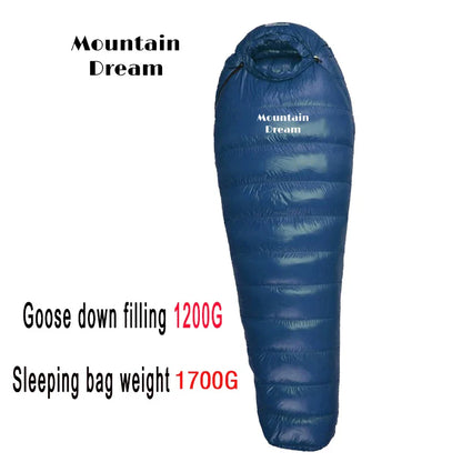 Winter Down Sleeping Bag for Adults – Mummy Style White Goose Down, Warm & Three-Season Camping Bag