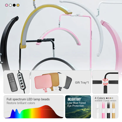 23" OEM 45W LED Eyelash Extension Lamp – Adjustable Brightness Half-Moon Bed Lamp with Ring Light & Free Logo