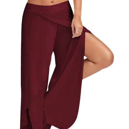 Women’s Plus Size Wide Leg Yoga Pants – Loose Fit Split Hem Dance & Fitness Trousers Elastic Waist Casual Summer Workout Wear