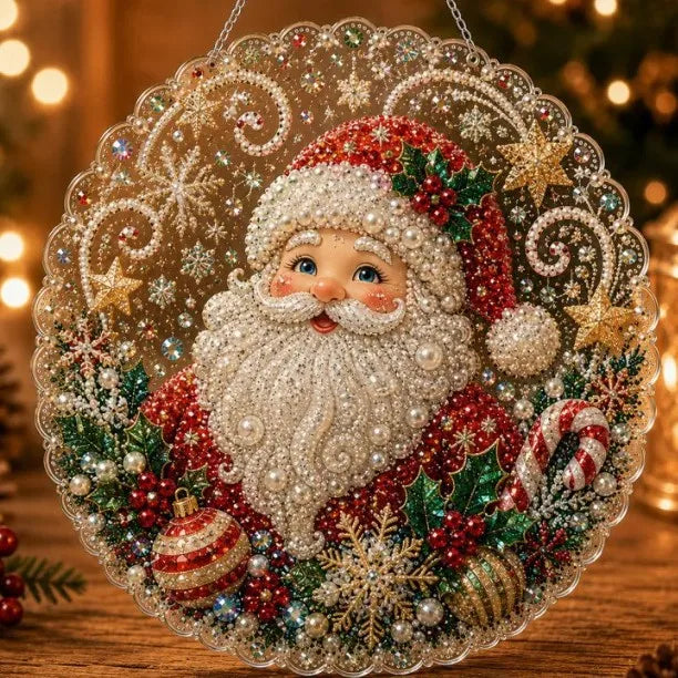 DIY Christmas Pearl Diamond Painting Pendant - Acrylic 2D Bead Craft for Holiday Window & Wall Decor