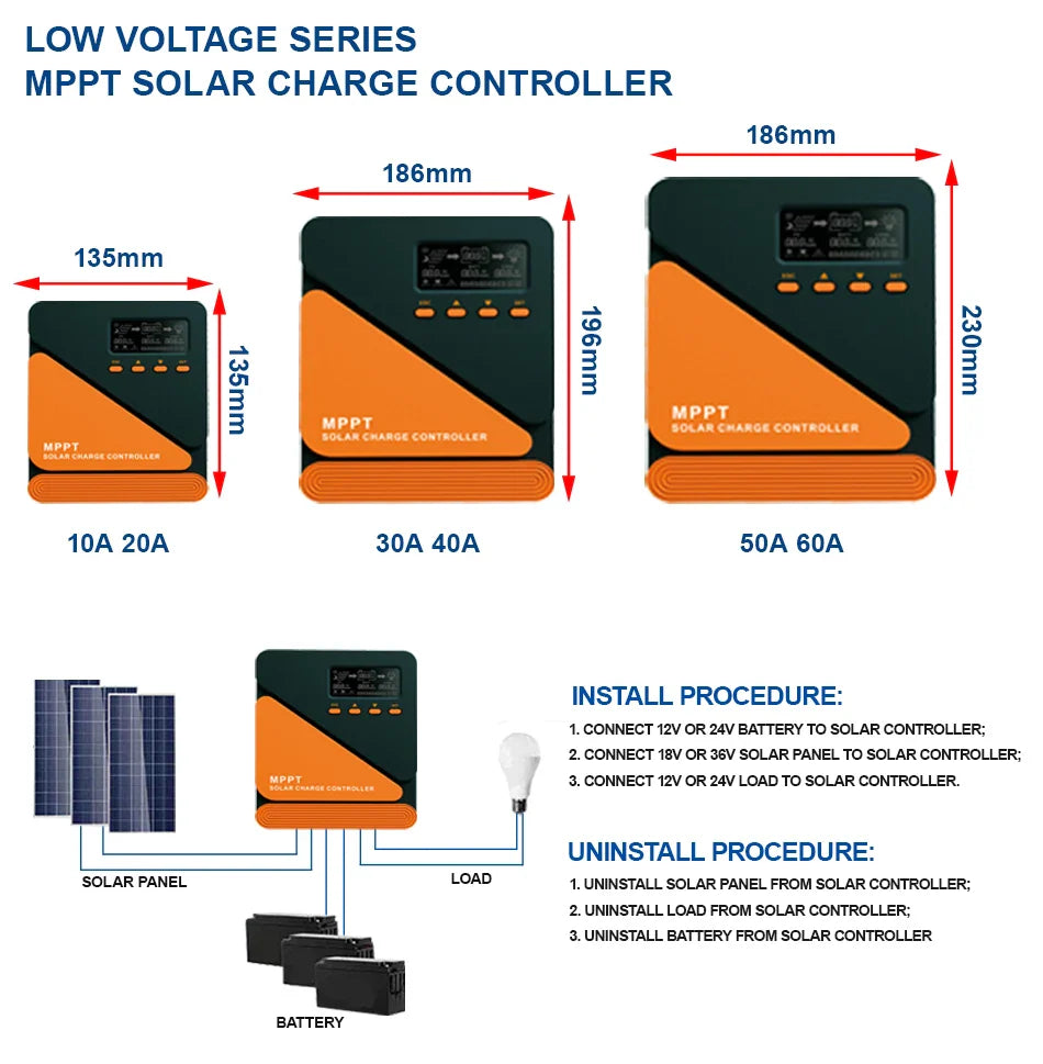 EASUN MPPT Solar Charge Controller — 10A-60A Regulator for 12V/24V Battery, 100V PV Input