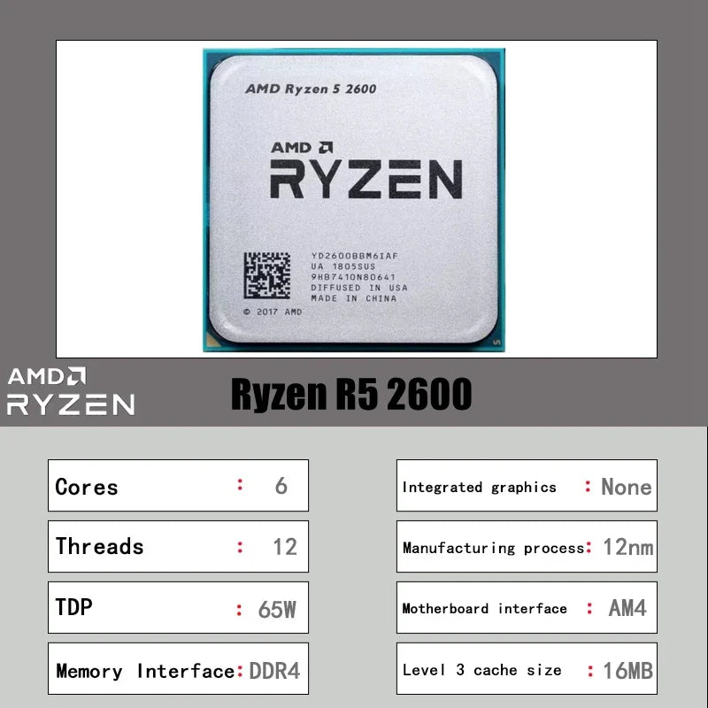 AMD Ryzen 5 2600 – 3.4GHz 6-Core 12-Thread CPU Processor, Socket AM4