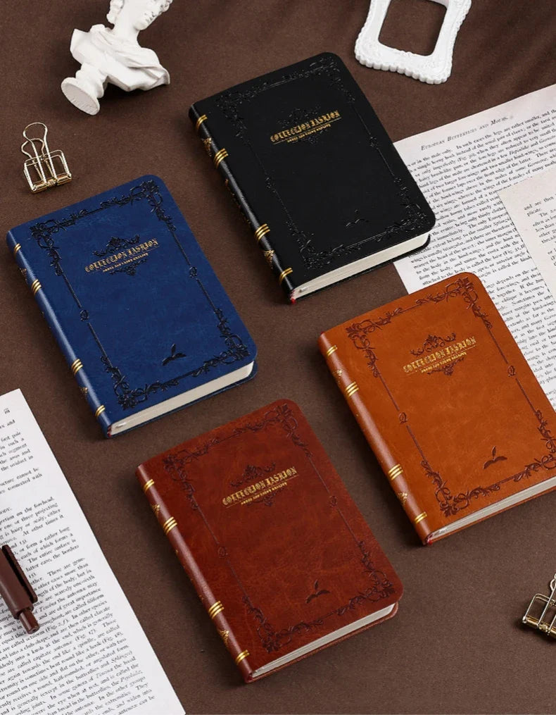 A6/A7 Vintage Hot Gold Printed Notebook – Cute Compact PU Leather Pocket Diary, Hard Shell School & Office Supplies