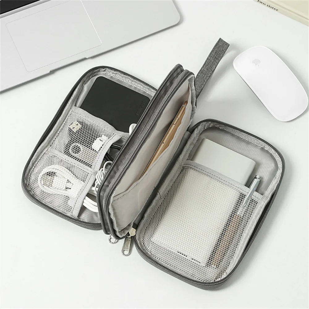 Travel Electronics Organizer Bag — Portable Waterproof Double-Layer Storage for Cables, Wires & Accessories